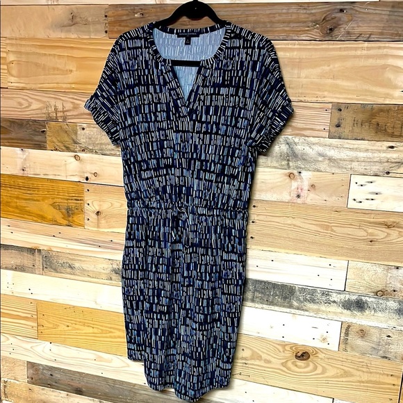 Banana Republic size Small Stylish Blue Patterned V-neck Draw String Waist Dress - Picture 1 of 8